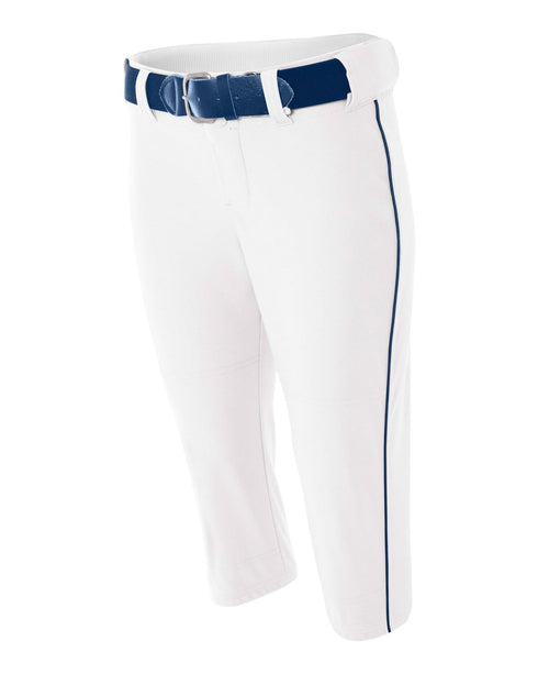 A4 Womens Softball Pant With Cording (NW6188), Color 'White/Navy'